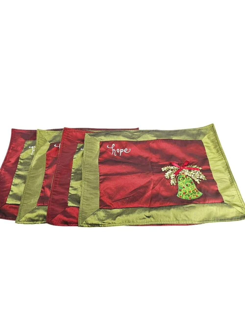 Cypress Home Christmas Placemats Set Of 4 Red & Green With Embroidered Ornament